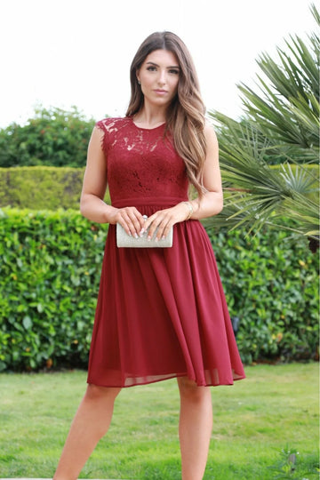 Red Scallop Edge Sleeveless Lace Dress Double Second